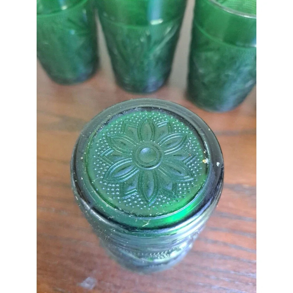 Set Of 5 1950s Anchor Hocking Forest Green Floral And Foliage Sandwich Glass...